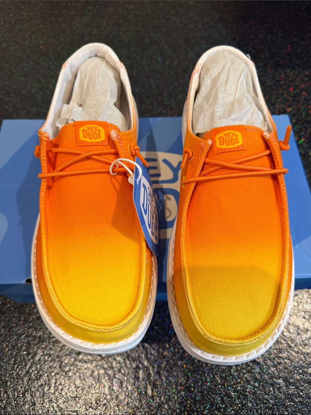 NWT: Hey Dude Kids Candy Corn Gradient Canvas Slip-Ons, Size 5 Kids